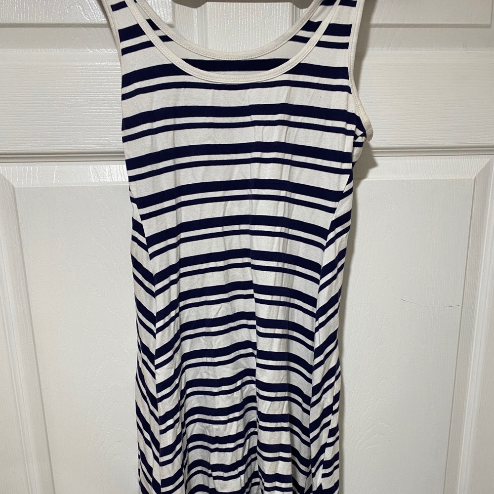 Navy and white stripe high low fit dress
